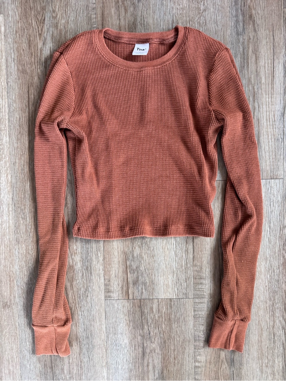 TNA Long-Sleeve Waffle Knit Crop Top in Rust from Aritzia